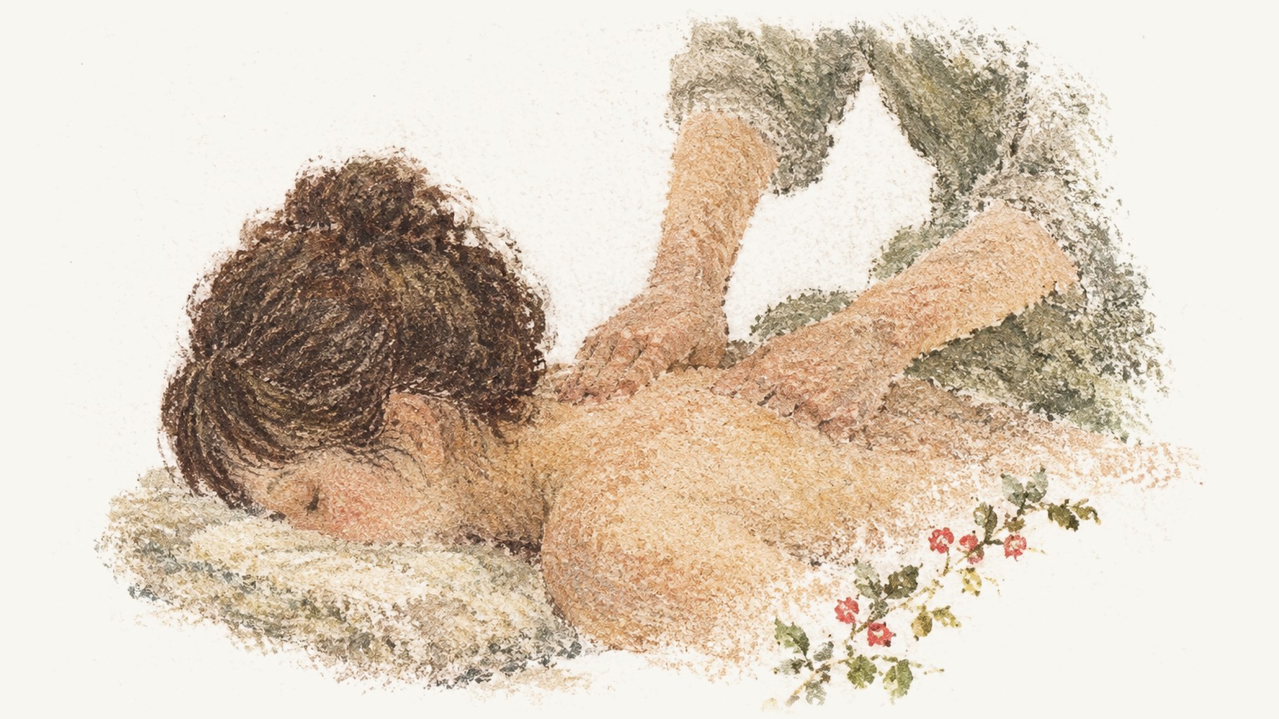 A practitioner pressing along a patient's shoulder during a Tui Na massage.